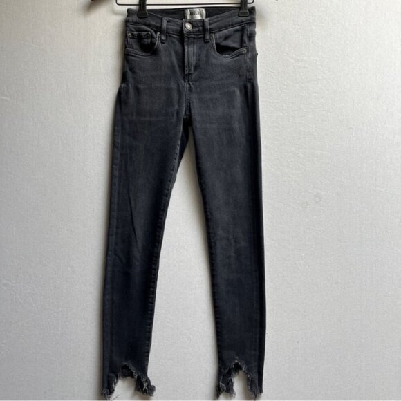 Agolde Sophie Black Skinny Jeans Distressed Fray Denim Jeans Sz 23 - Picture 2 of 15